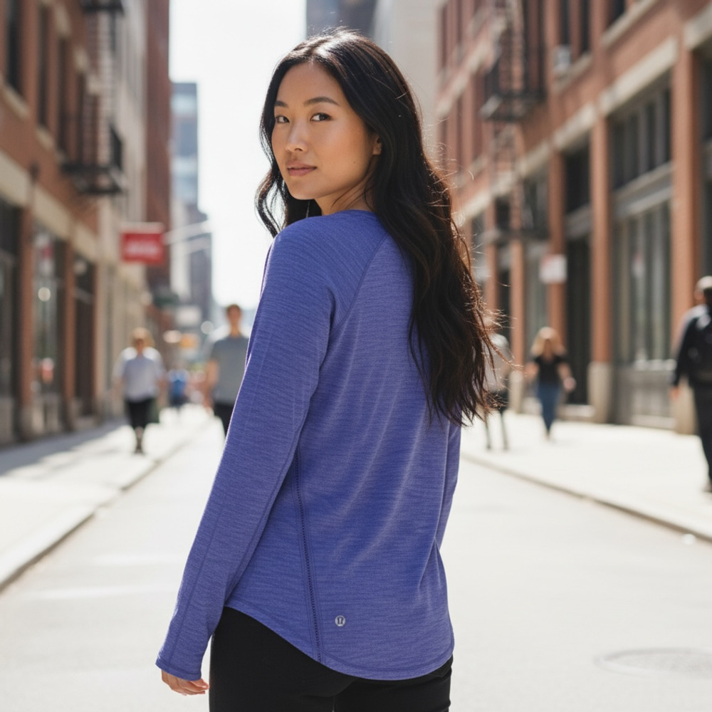 Lululemon Athletica Blue Heathered Long Sleeve Athletic Top with Thumbholes